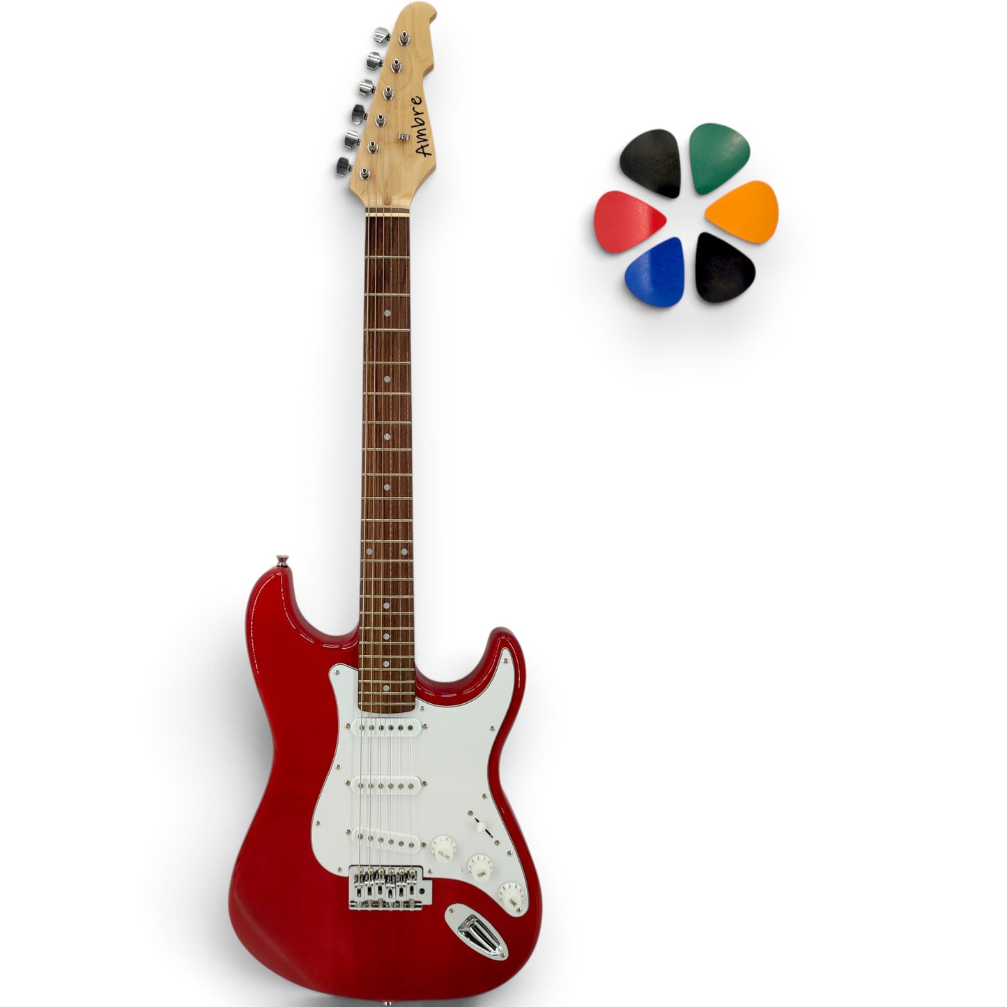 Guitare électrique AMROVA type ST — coloris rouge, version droitier