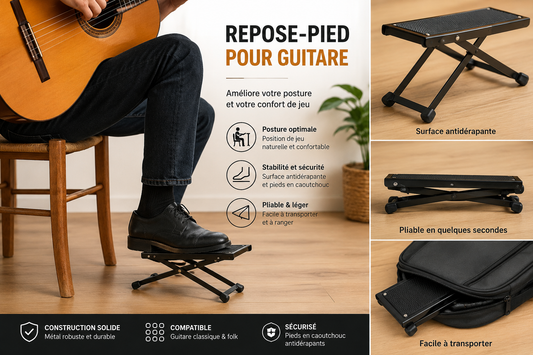 Repose-pied de guitariste AMROVA réglable en hauteur, 5 positions