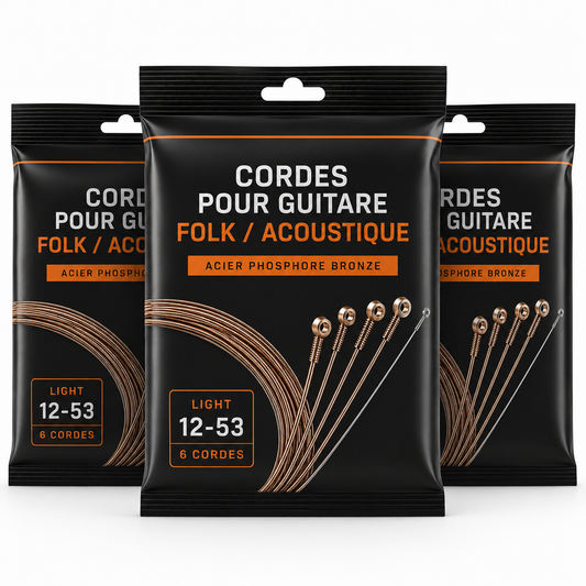 Lot de 3 jeux de cordes acier AMROVA pour guitare folk