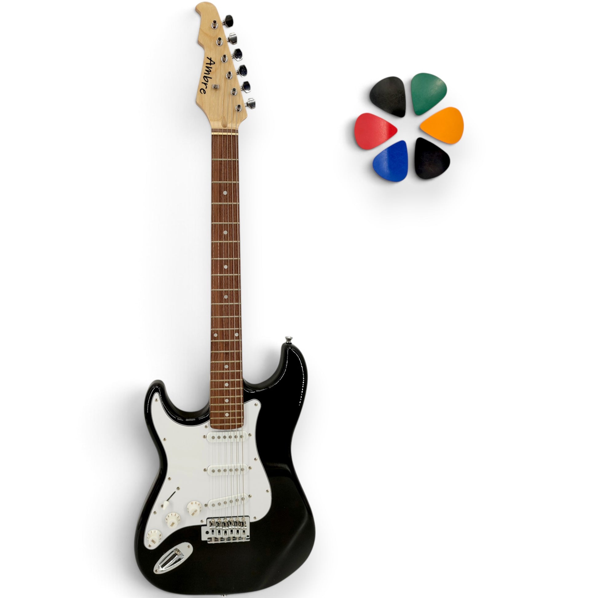 Guitare électrique AMROVA type ST — coloris noir, version gaucher