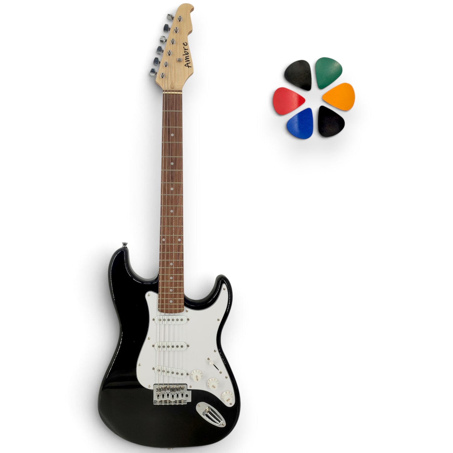 Guitare électrique AMROVA type ST — coloris noir, version droitier