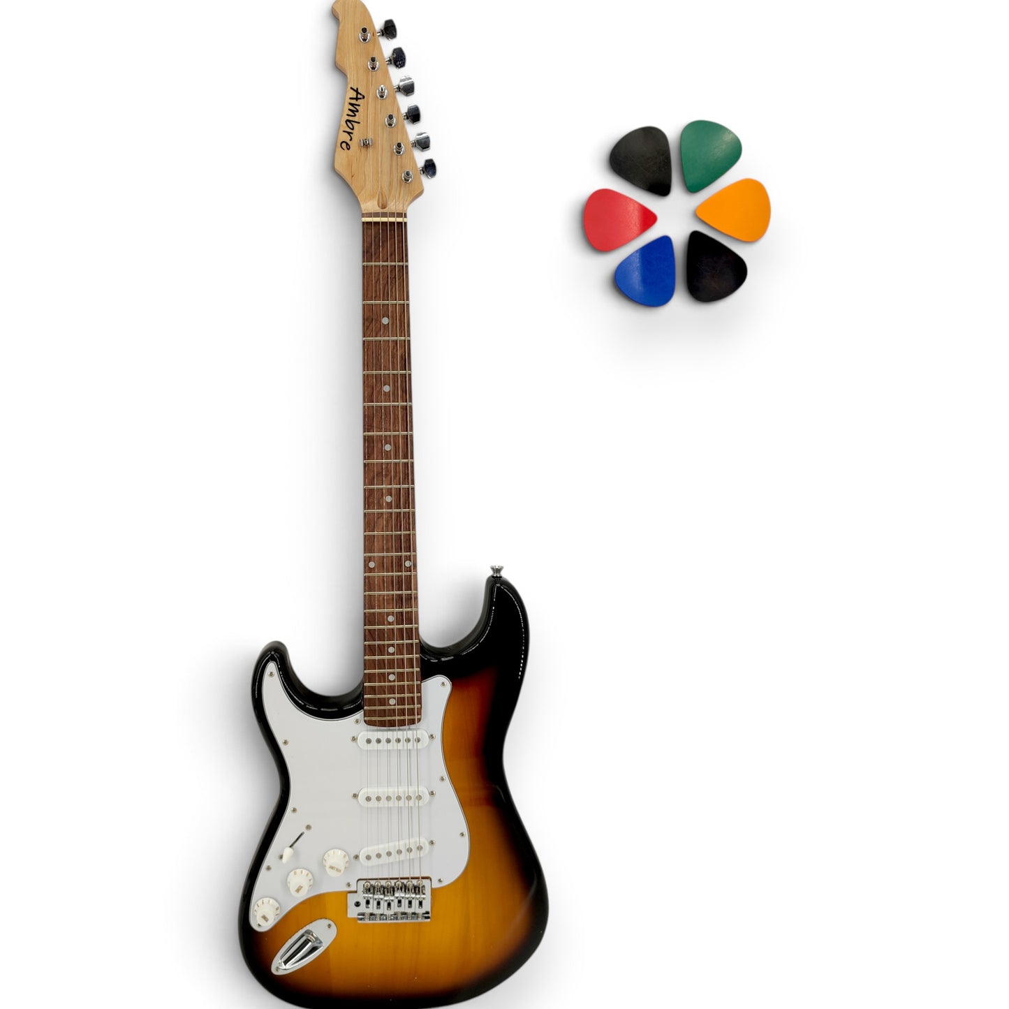 Guitare électrique AMROVA type ST — coloris sunburst, version gaucher