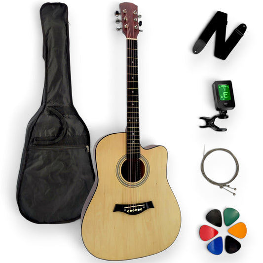Pack guitare folk AMROVA — 6 accessoires essentiels, coloris naturel