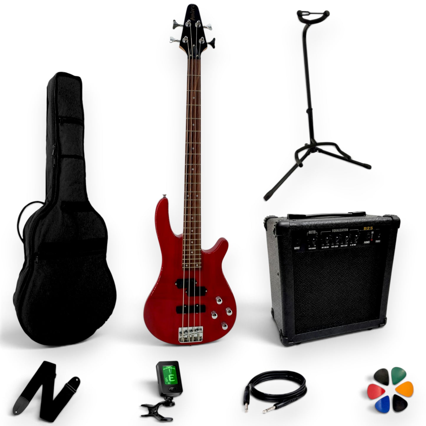 Pack basse AMROVA Complet avec ampli — coloris rouge