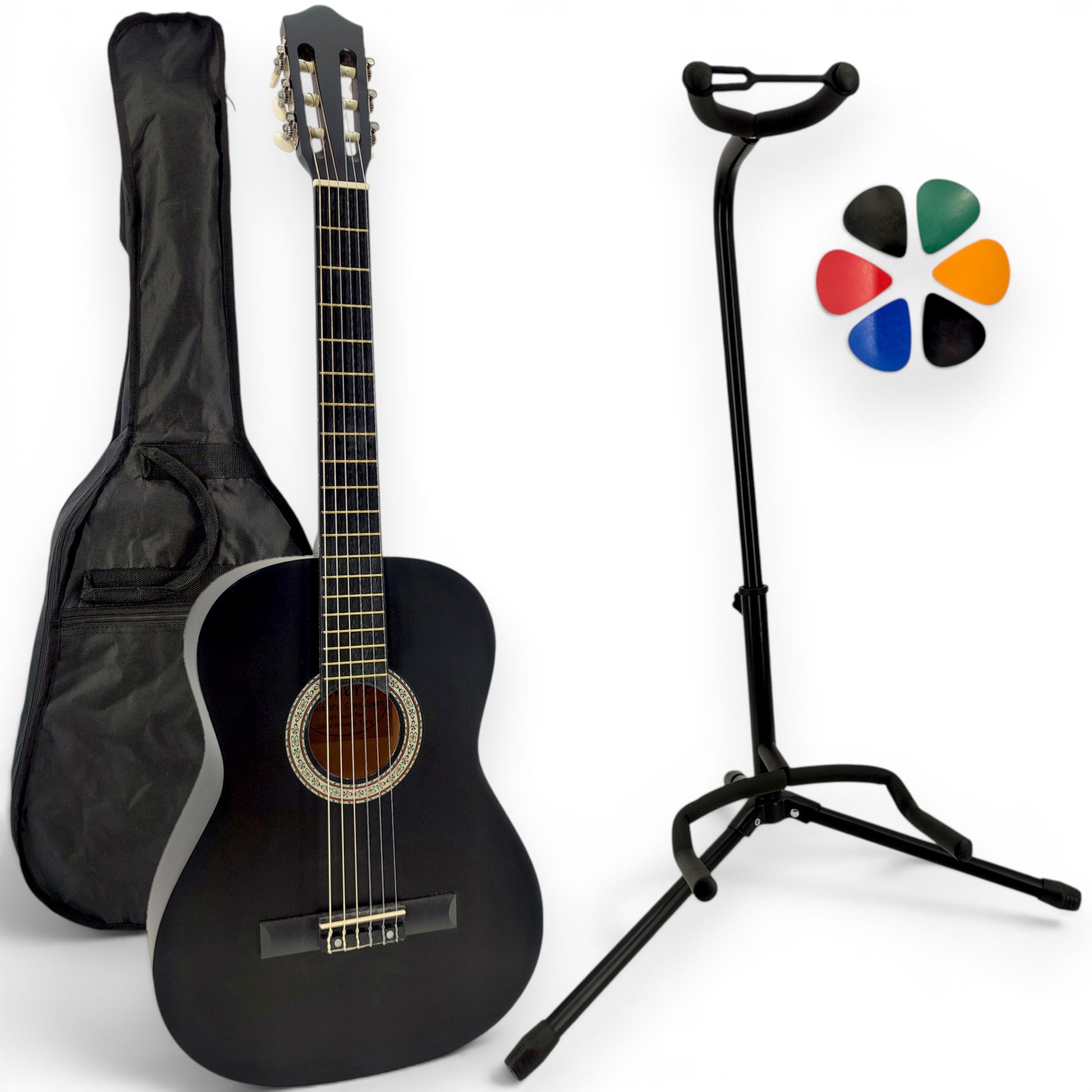 Guitare classique AMROVA avec housse et support au sol — coloris noir