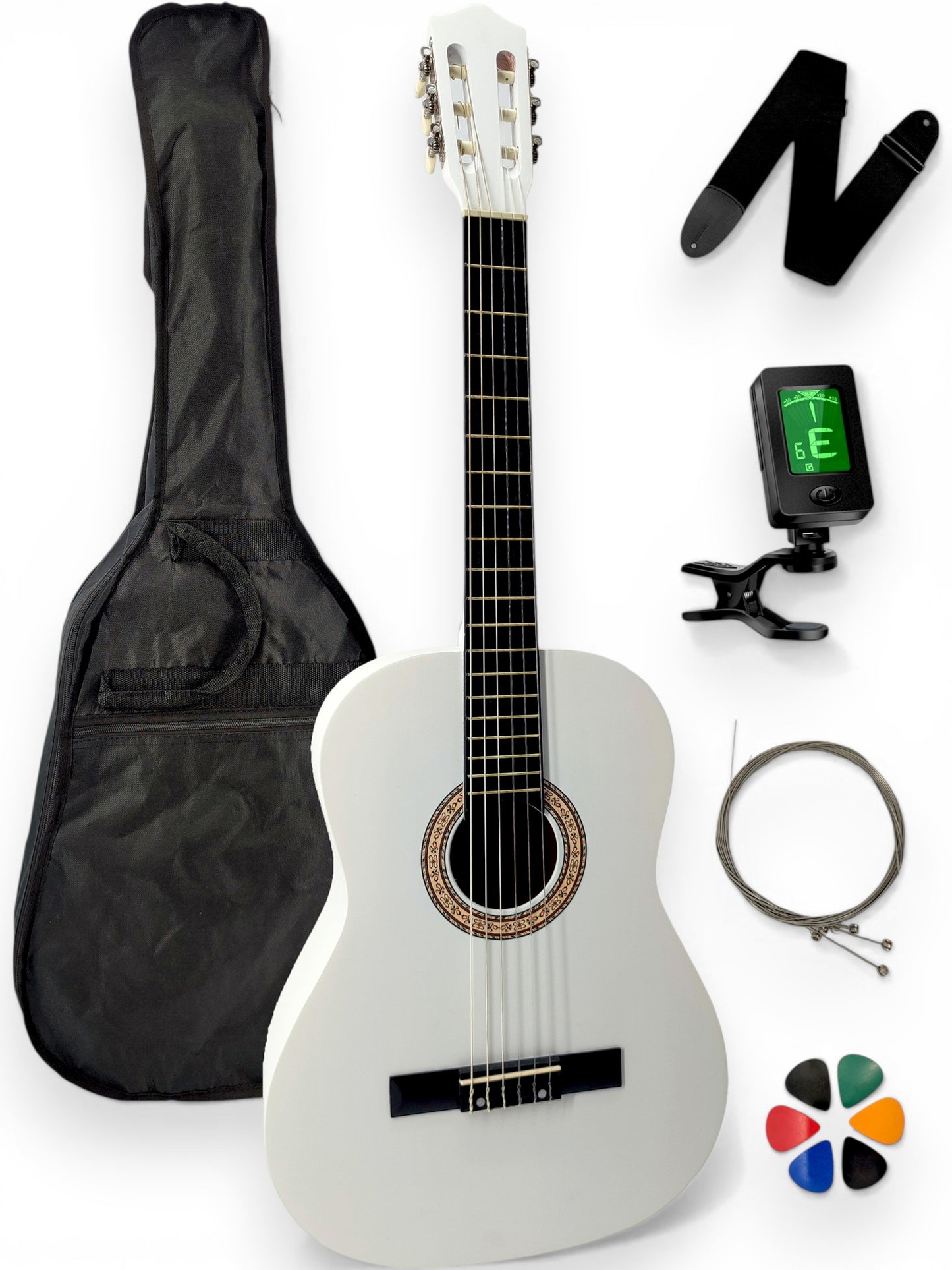 Guitare classique AMROVA — pack 6 accessoires essentiels, coloris blanc