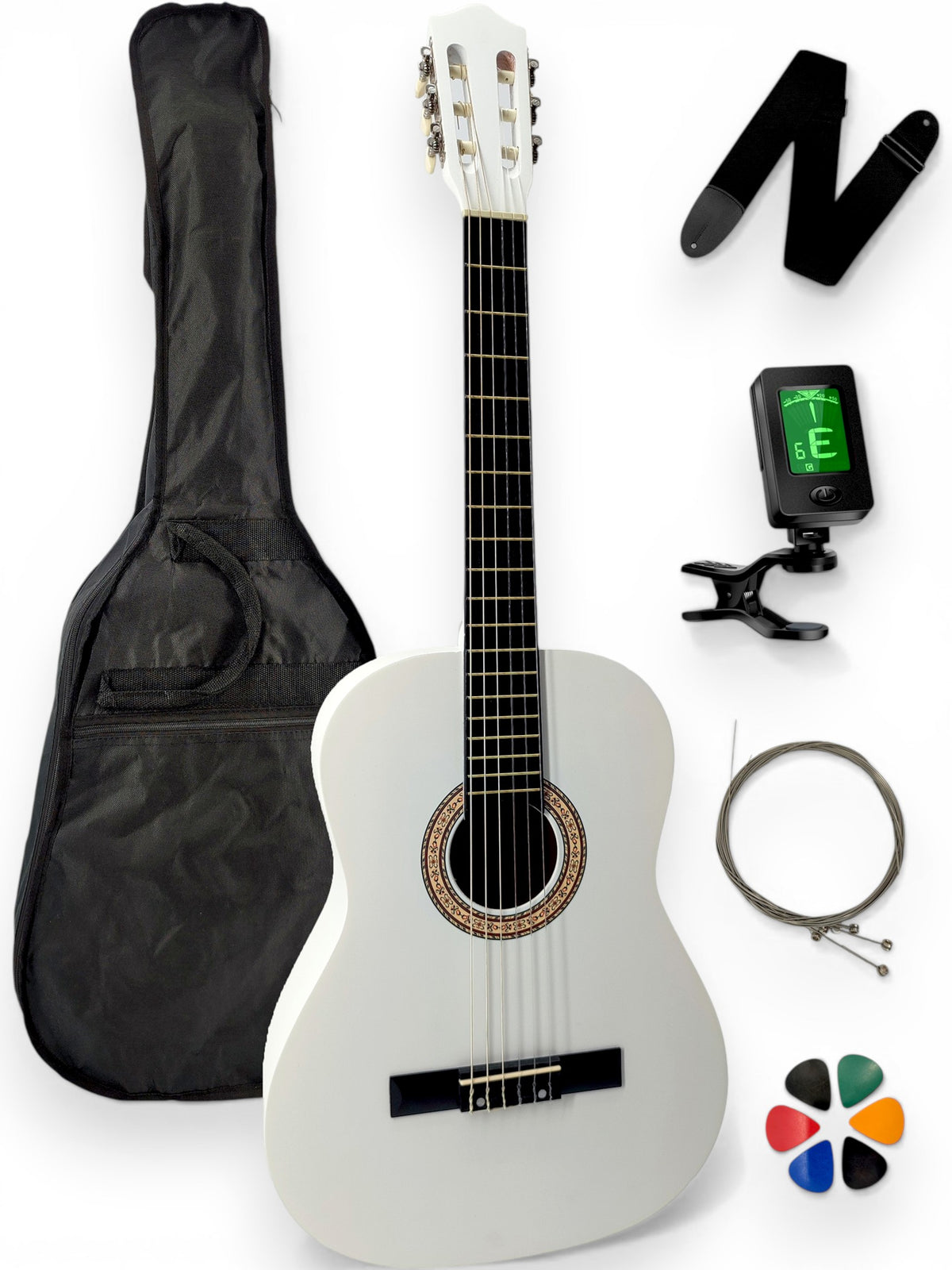 Guitare classique AMROVA — pack 6 accessoires essentiels, coloris blanc