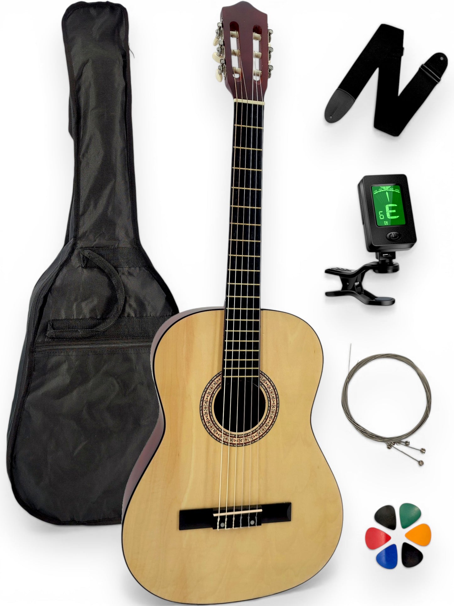 Guitare classique AMROVA — pack 6 accessoires essentiels, coloris naturel