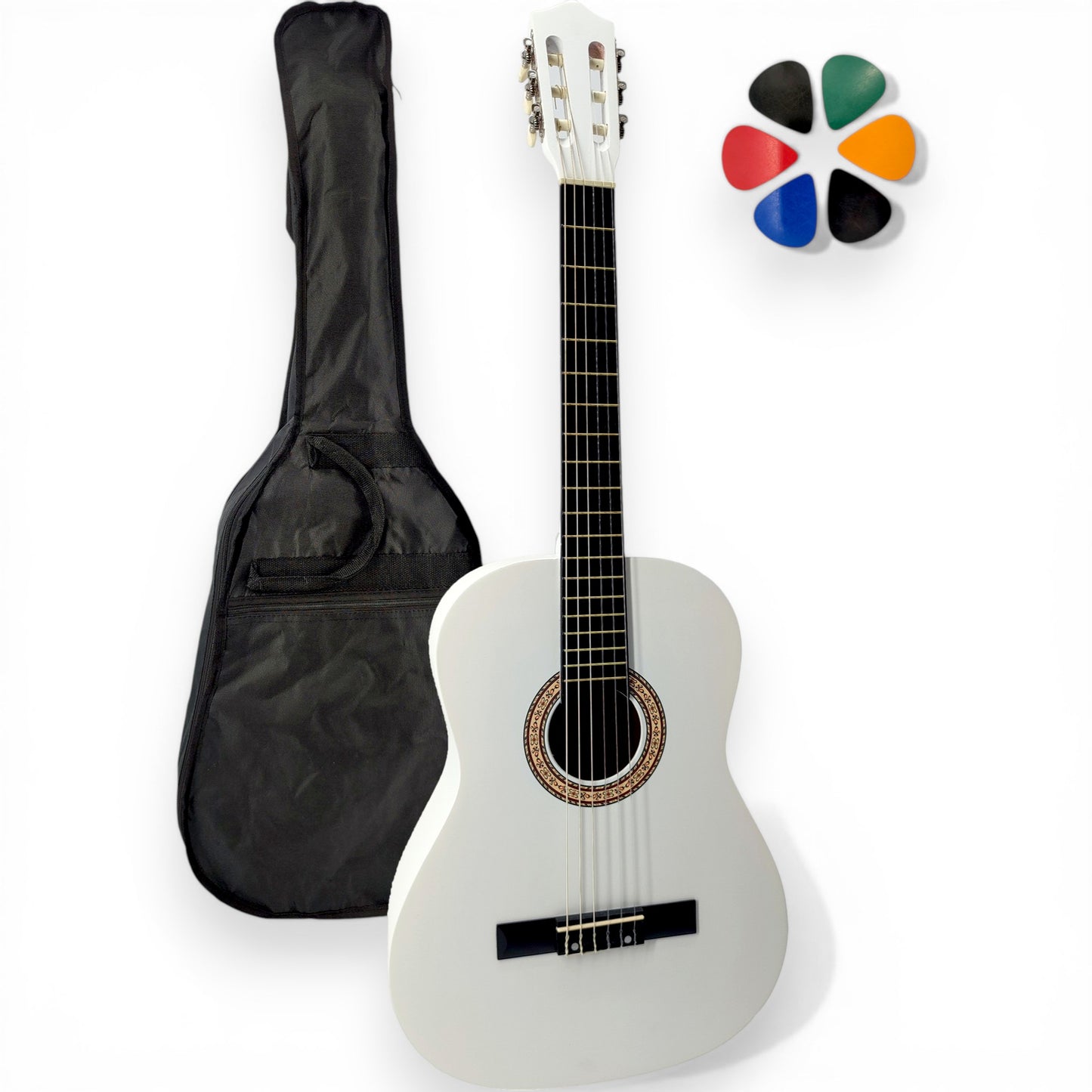 Guitare classique AMROVA avec housse et 6 médiators — coloris blanc