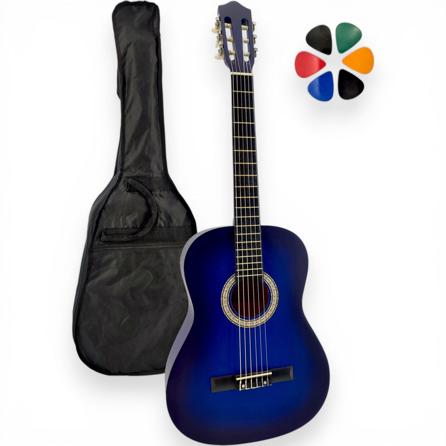 Guitare classique AMROVA avec housse et 6 médiators — coloris bleu
