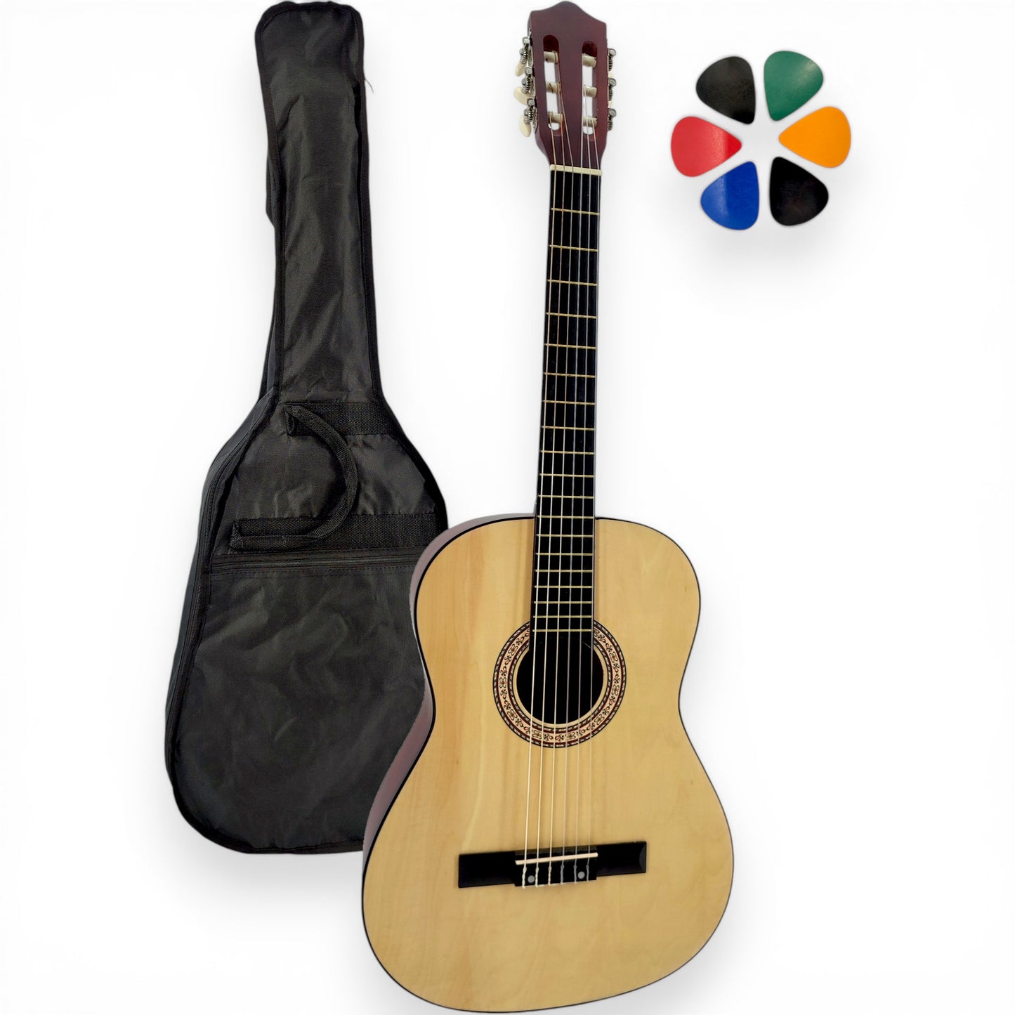 Guitare classique AMROVA avec housse et 6 médiators — coloris naturel