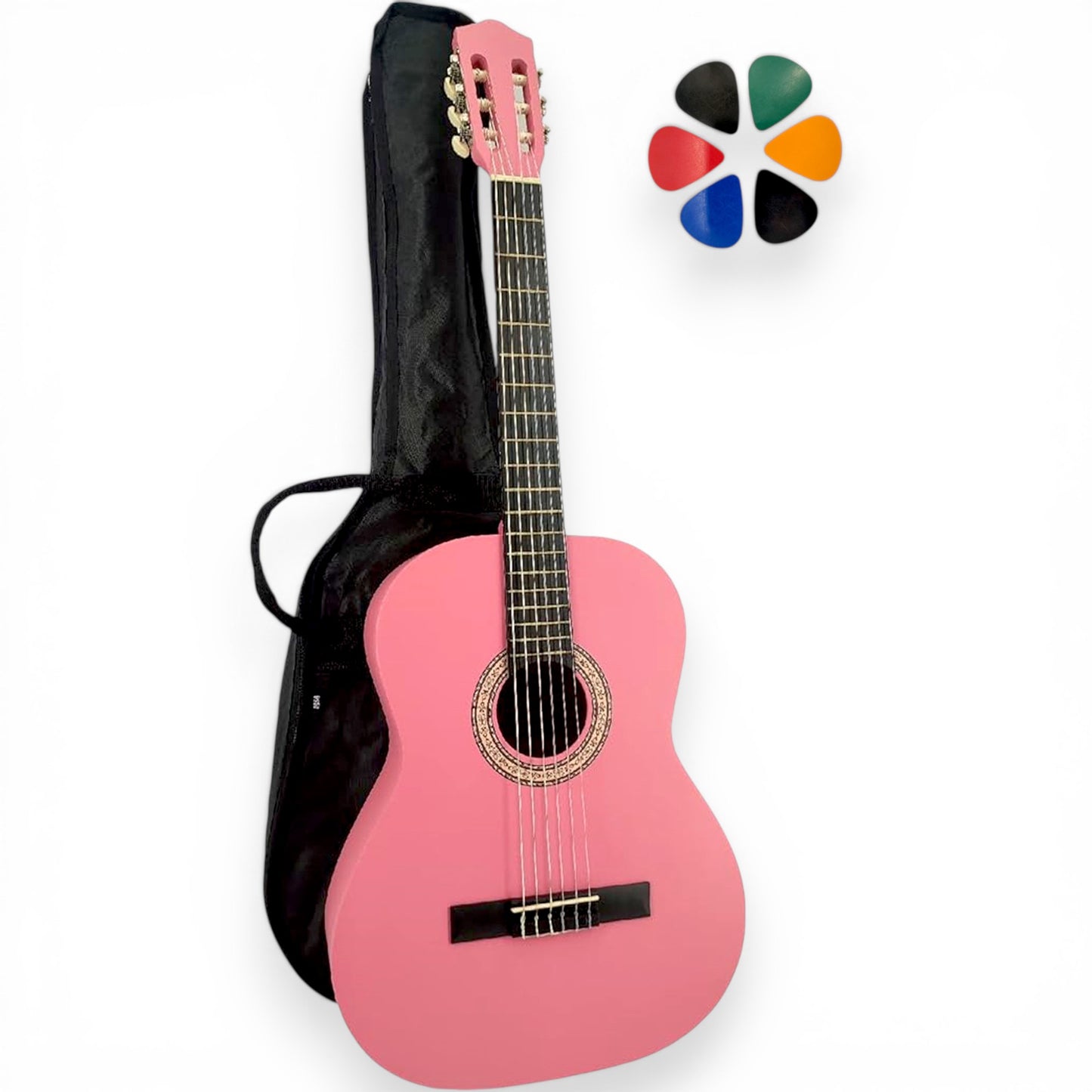 Guitare classique AMROVA avec housse et 6 médiators — coloris rose