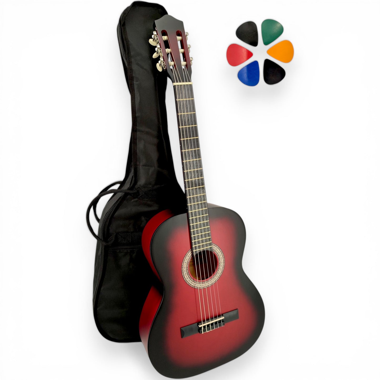 Guitare classique AMROVA avec housse et 6 médiators — coloris rouge
