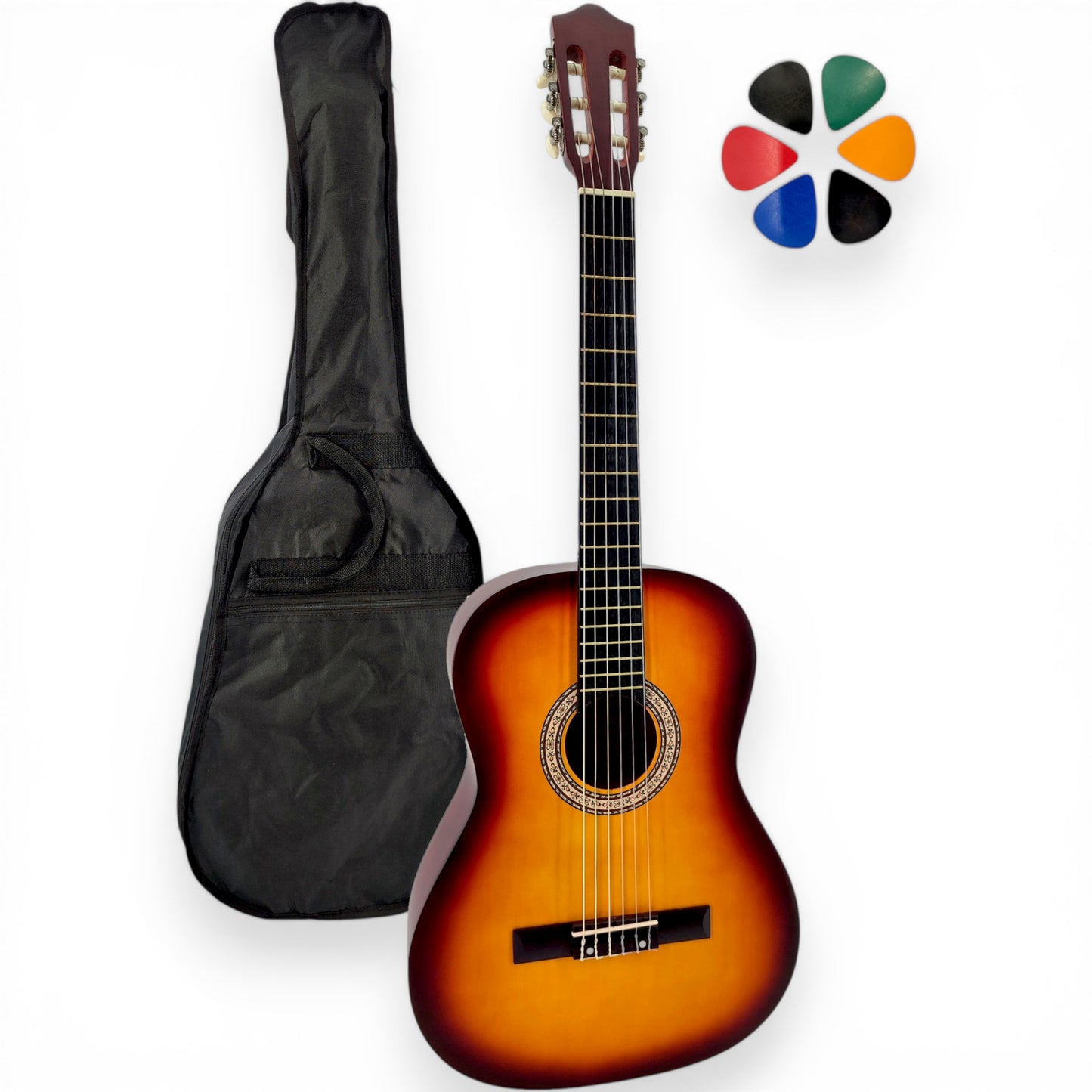 Guitare classique AMROVA avec housse et 6 médiators — coloris sunburst