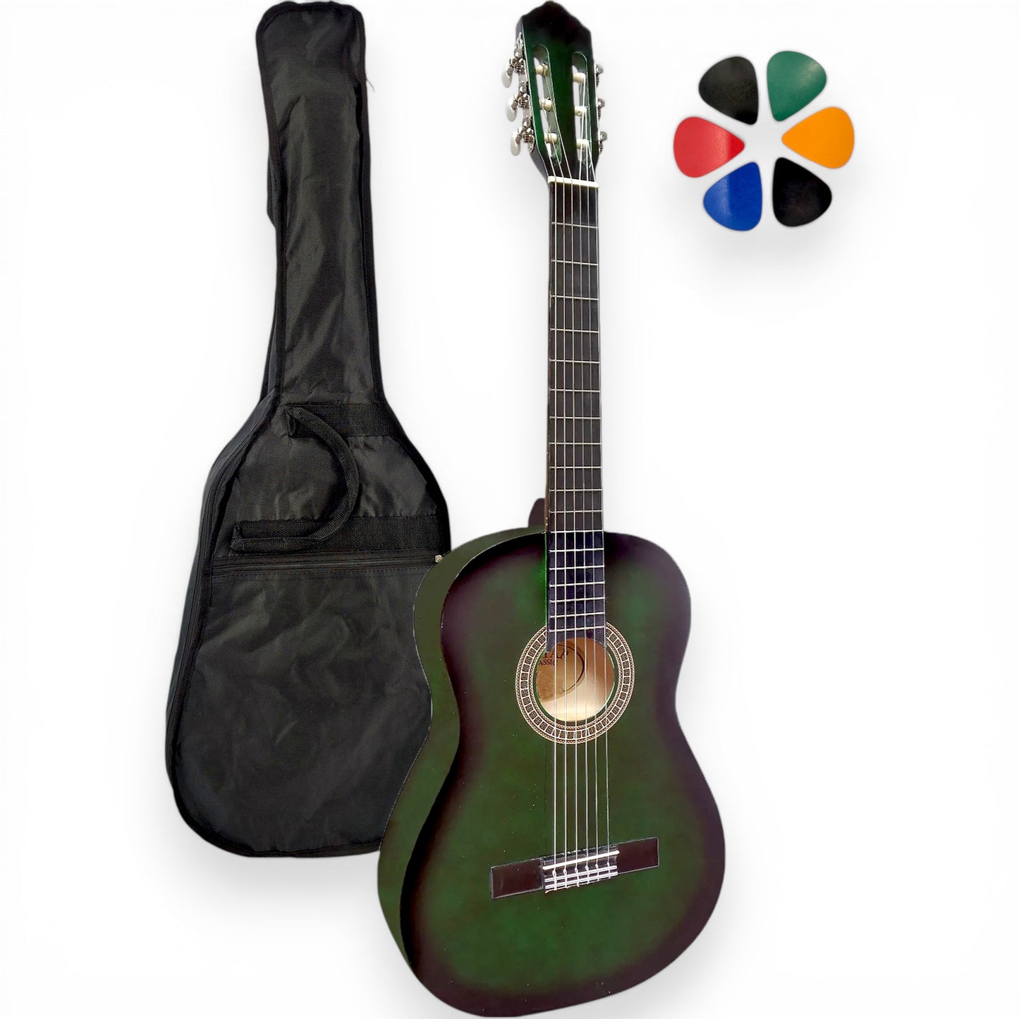 Guitare classique AMROVA avec housse et 6 médiators — coloris vert